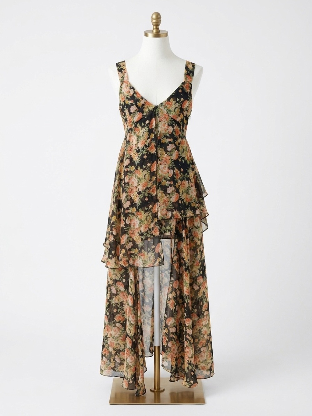 UNIF High-Low Floral Flowy Maxi Dress XS